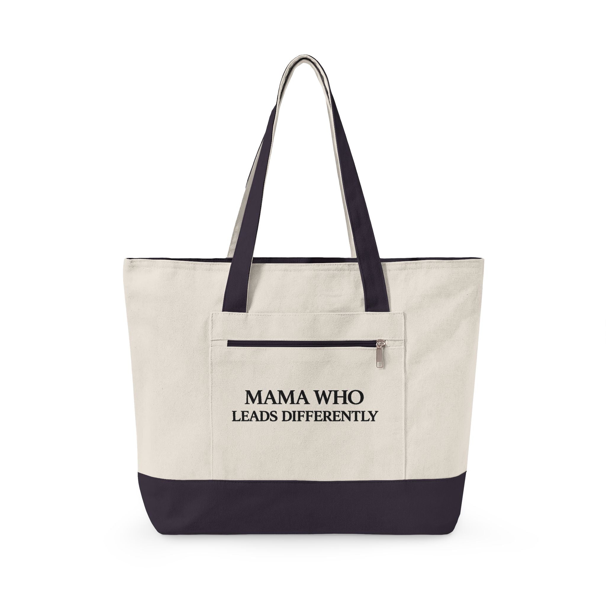 Canvas Tote Bag — “Mama Who Leads Differently” / “Destiny Redeemed” Inspirational Zippered Tote