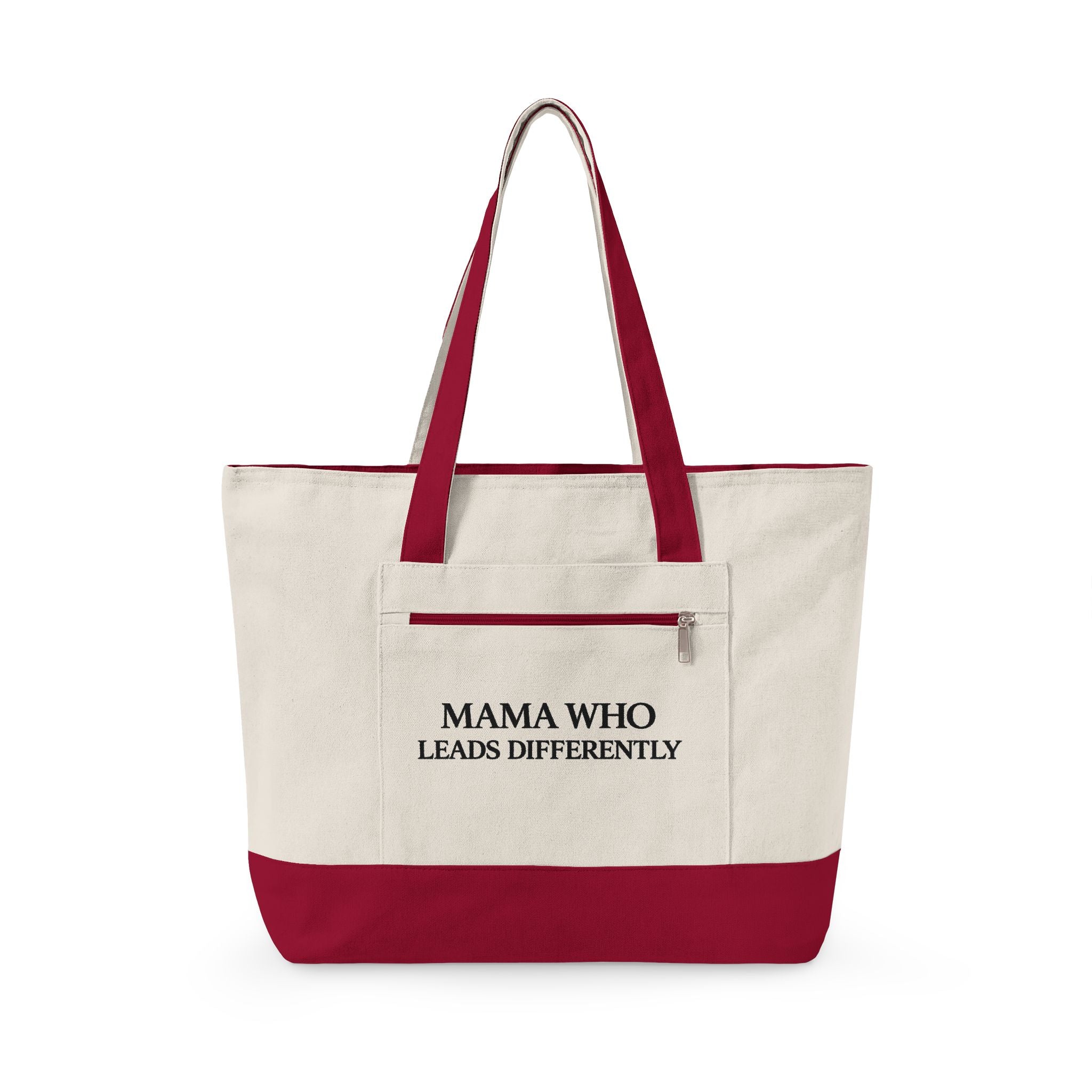 Canvas Tote Bag — “Mama Who Leads Differently” / “Destiny Redeemed” Inspirational Zippered Tote