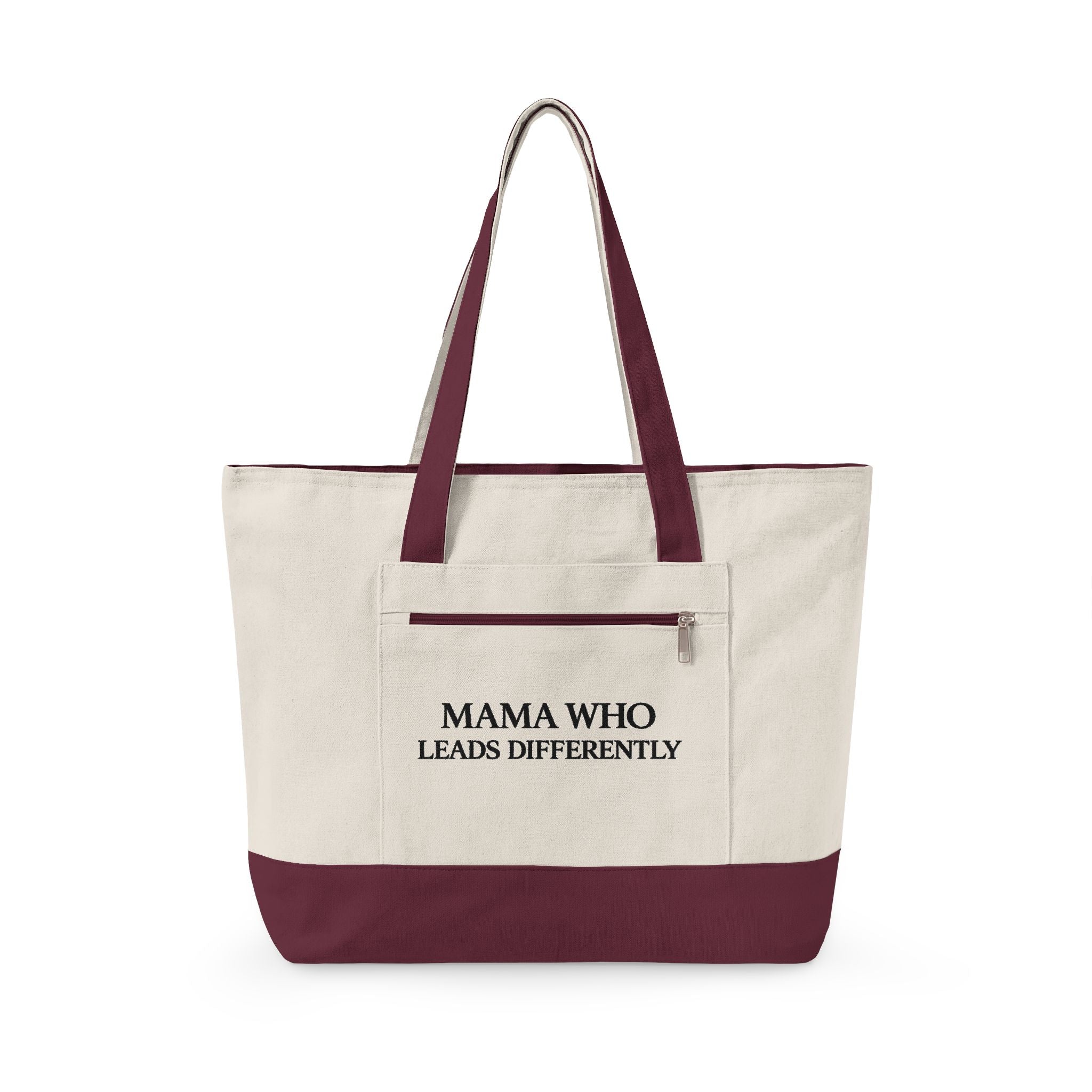 Canvas Tote Bag — “Mama Who Leads Differently” / “Destiny Redeemed” Inspirational Zippered Tote