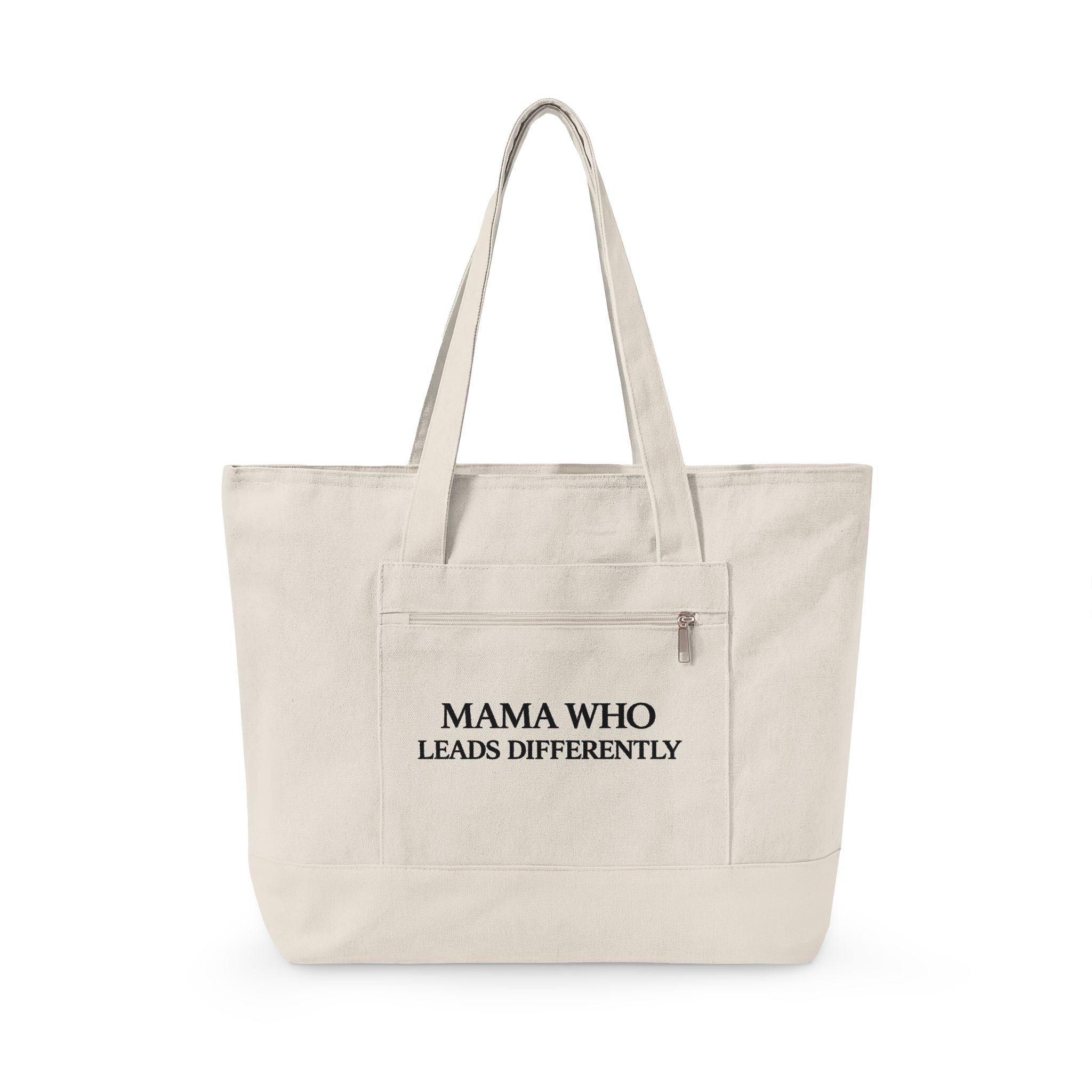 Canvas Tote Bag — “Mama Who Leads Differently” / “Destiny Redeemed” Inspirational Zippered Tote