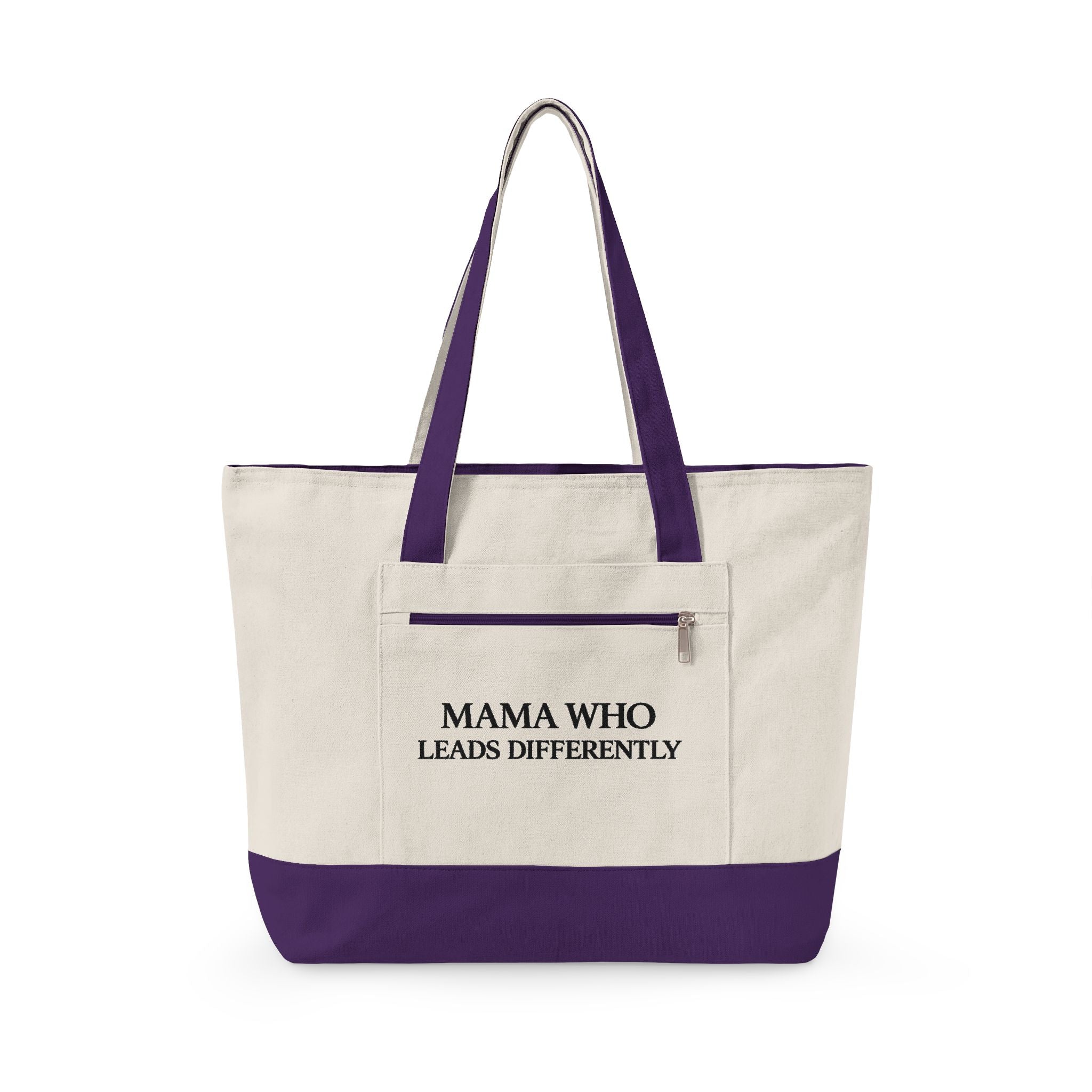 Canvas Tote Bag — “Mama Who Leads Differently” / “Destiny Redeemed” Inspirational Zippered Tote