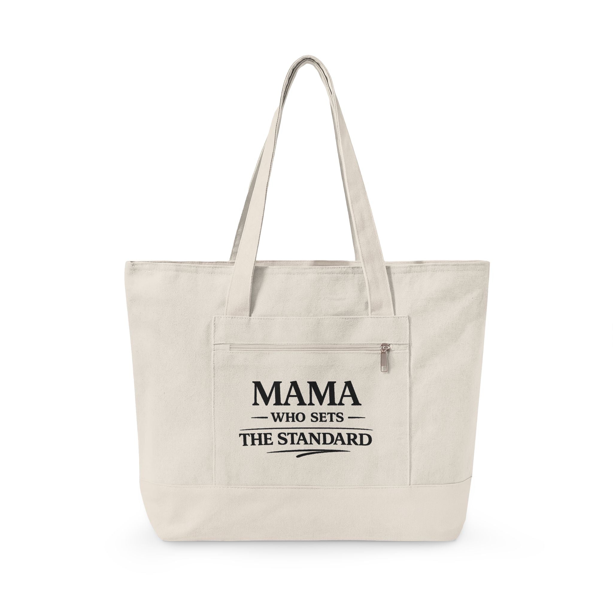 Canvas Tote Bag — "Mama Who Sets The Standard" / "Destiny Redeemed" Zippered Cotton Shopper